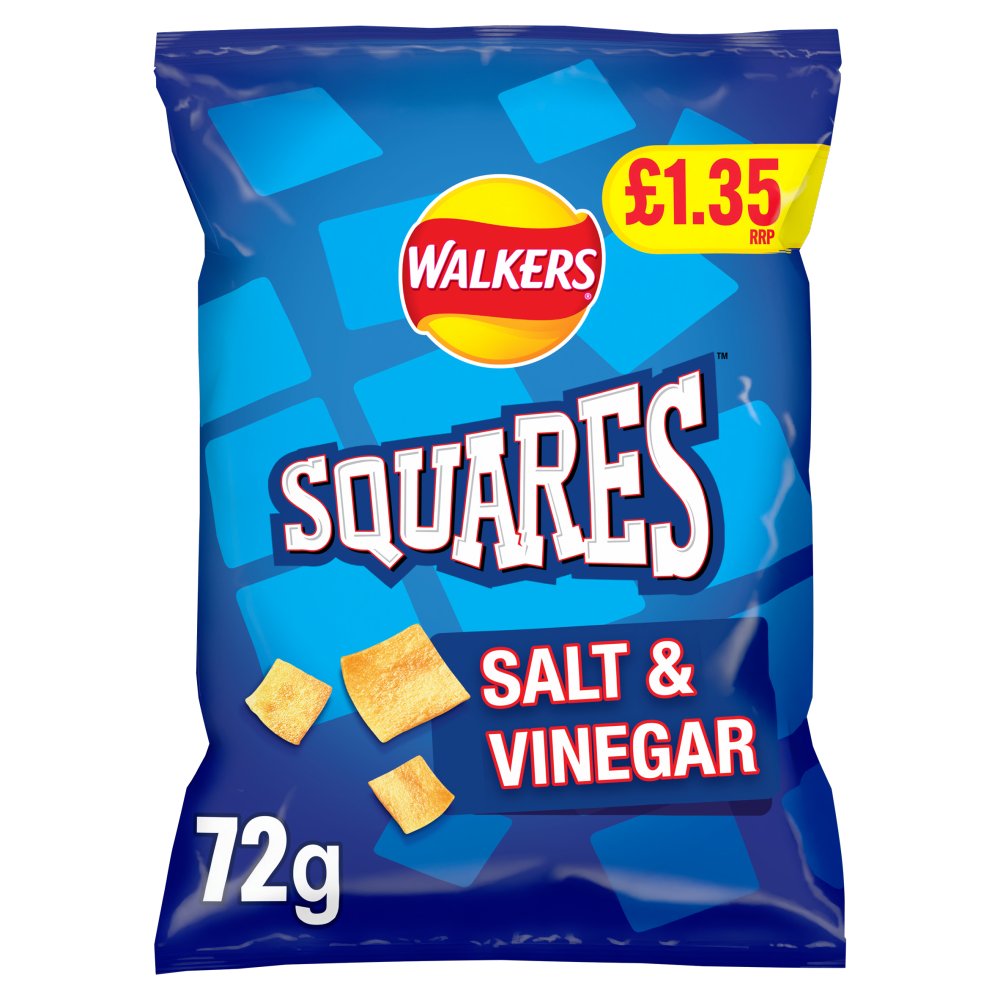 Walkers Squares Salt & Vinegar Crisps 72g RRP 72g × 18 × 1