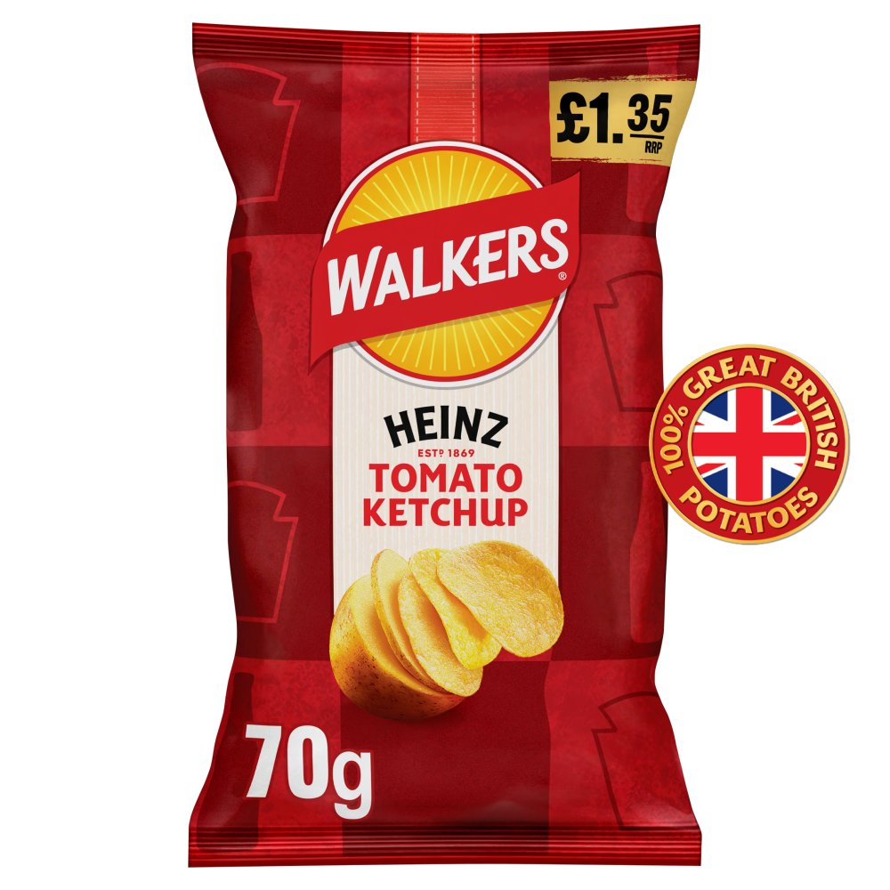 Walkers Heinz Tomato Ketchup Sharing Crisps 70g RRP 70g × 18 × 1