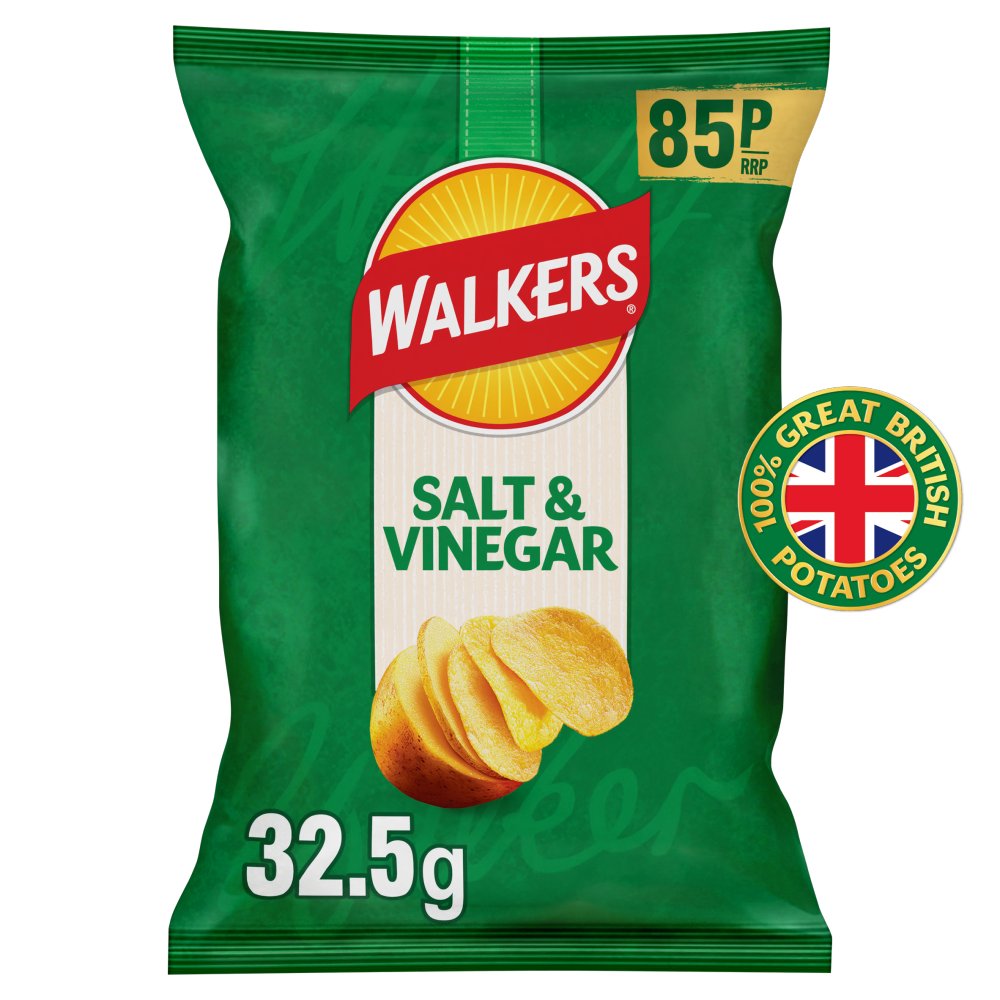 Walkers Snacks Salt & Vinegar Crisps 32.5g RRP 85p 32.5g × 32 × 1