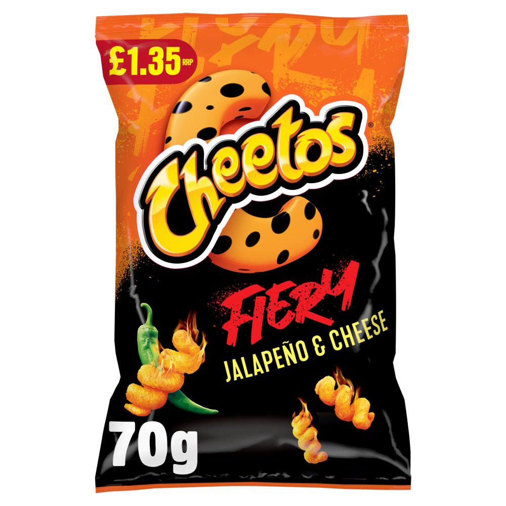 Cheetos Fiery Snacks Jalapeño & Cheese Corn Puffs 70g RRP 70g × 12 × 1
