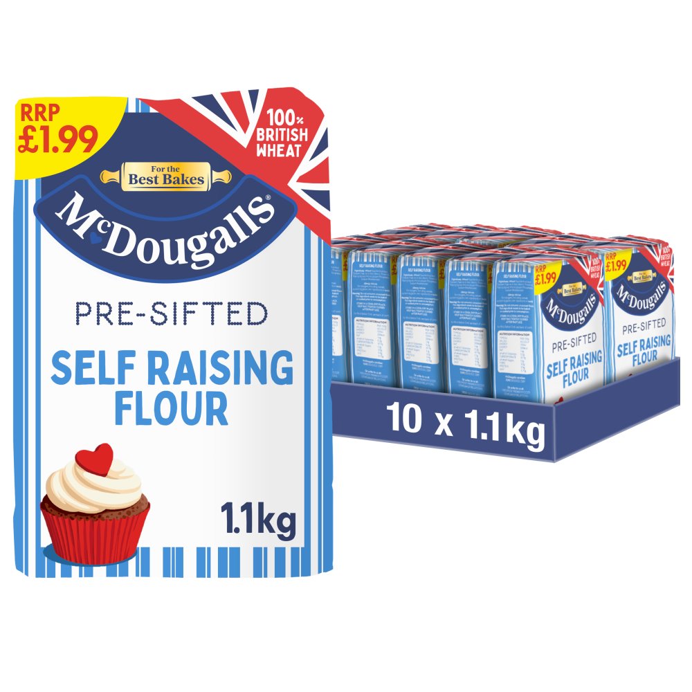 McDougalls Pre-Sifted Self Raising Flour 10 x 1.1kg 1.1Kg × 10 × 1