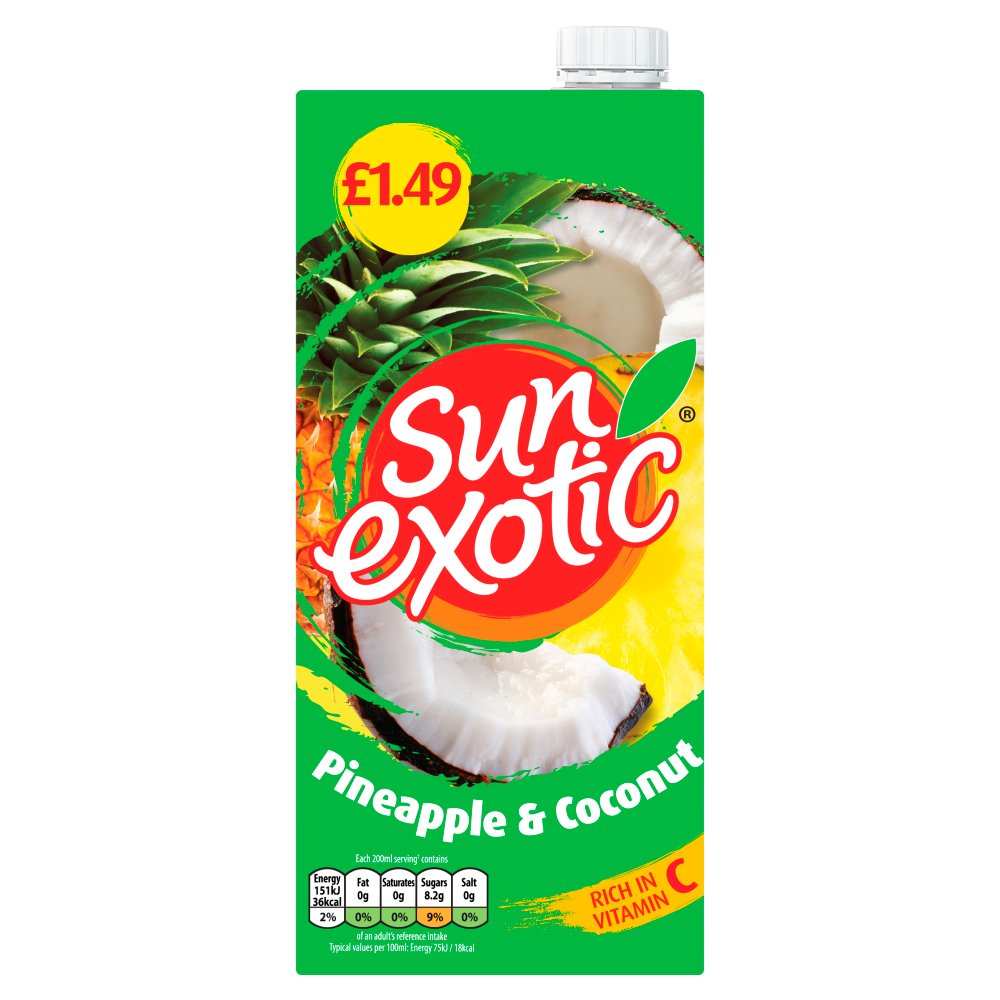 Sun Exotic Pineapple & Coconut Soft Drink Bottle 1L   1Ltr × 12 × 1