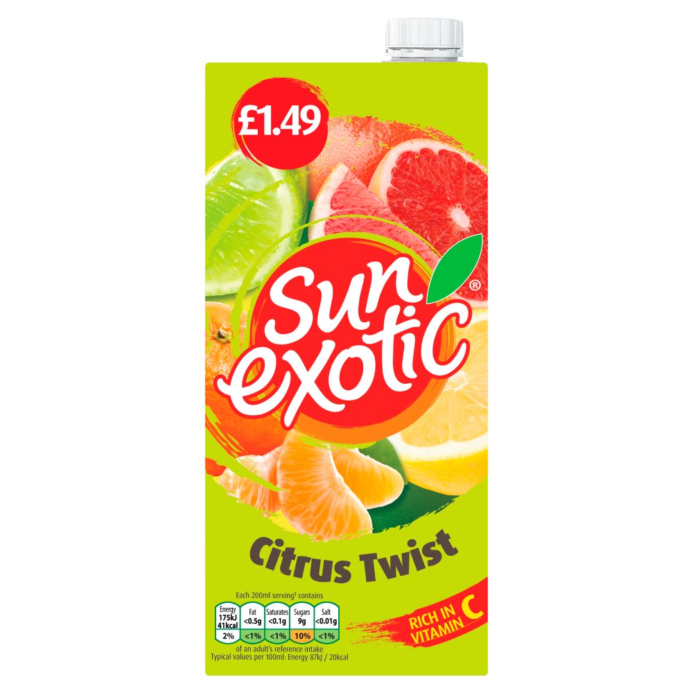 Sun Exotic Citrus Twist Soft Drink Bottle 1L   1Ltr × 12 × 1
