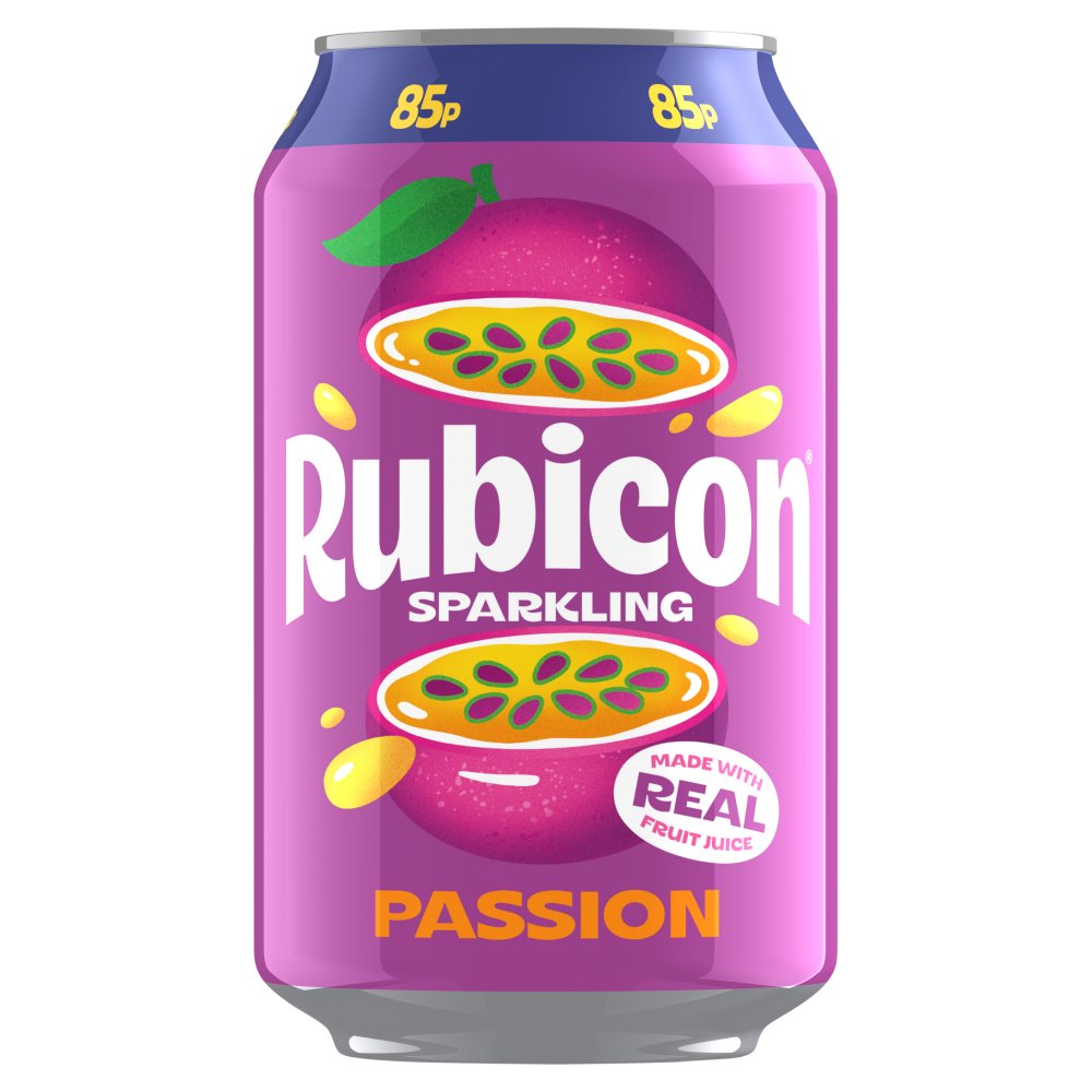 Rubicon Sparkling Passion Fruit Soft Drink Can 330ml 85p 330ml × 24 × 1