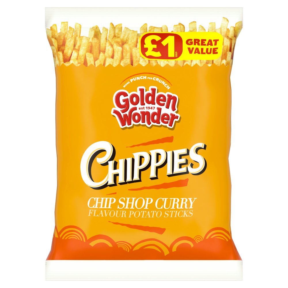Golden Wonder Chippies Chip Shop Curry Flavour Potato Sticks 70g 70g × 18 × 1