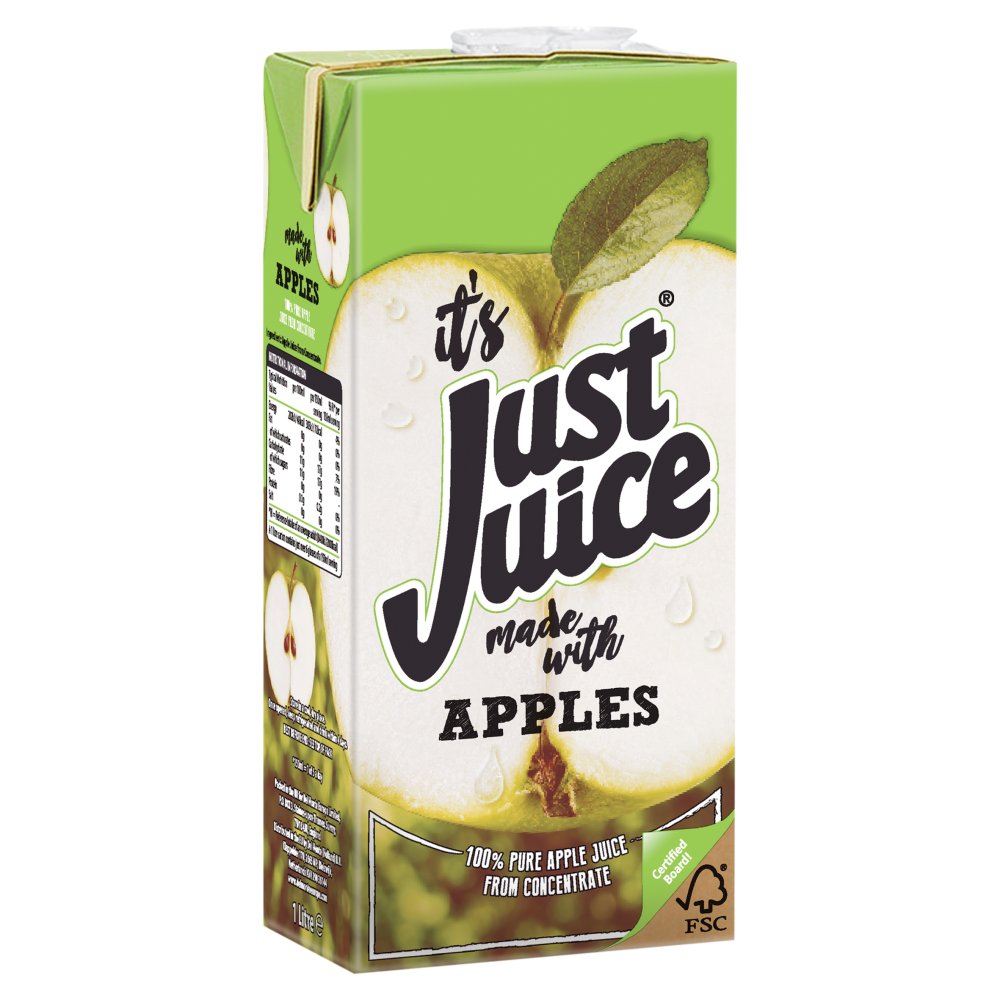 Just Juice 100% Pure Apple Juice From Concentrate 1 Litre 1Ltr × 12 × 1
