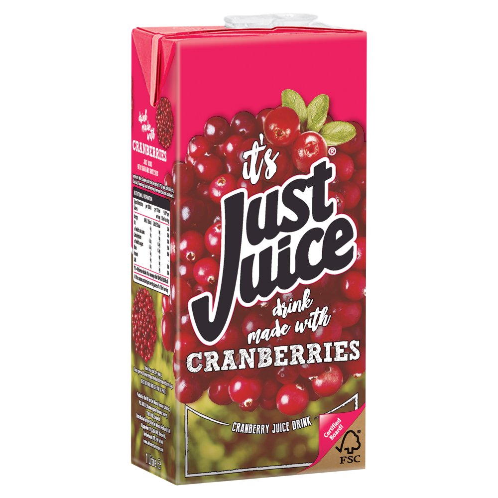 Just Juice Cranberries Juice Drink 1 Litre 1Ltr × 12 × 1