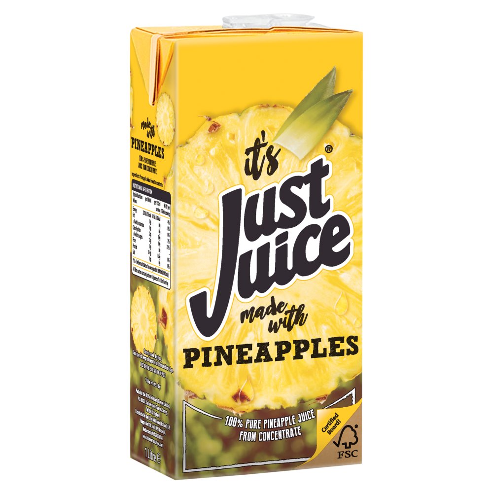 Just Juice 100% Pure Pineapples Juice From Concentrate 1 Litre 1Ltr × 12 × 1