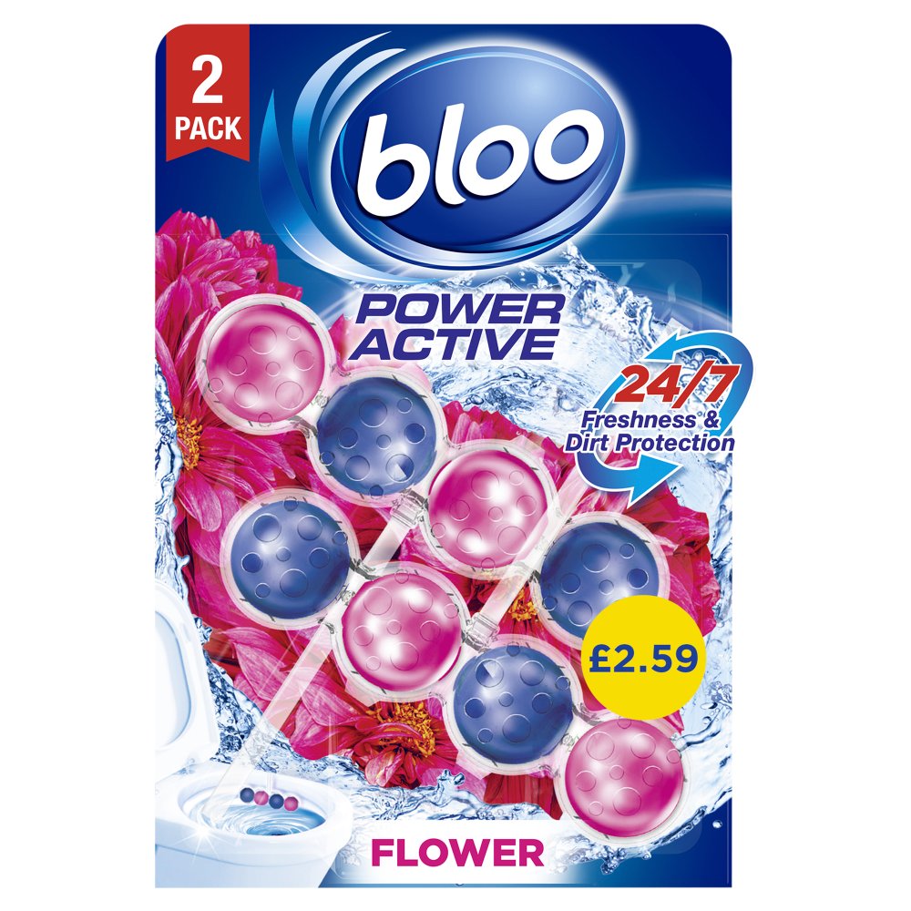 Bloo Power Active Flower Toilet Rim Block 2 x 50g 1pk × 6 × 1