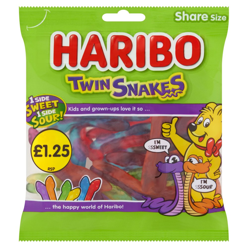 HARIBO Twin Snakes Fruit Flavour Gum Jelly Sweets Sharing Bag 140g 140g × 12 × 1