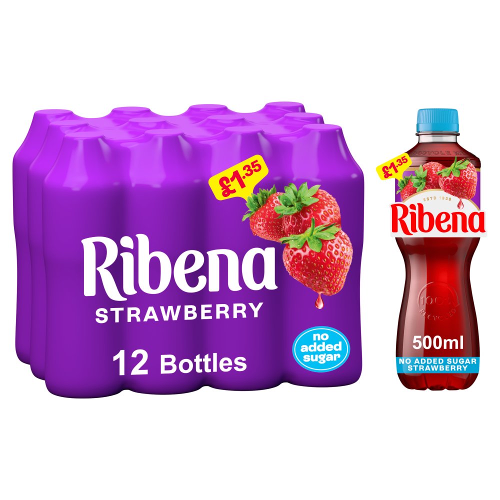 Ribena Strawberry Juice Drink No Added Sugar 500ml   500ml × 12 × 1