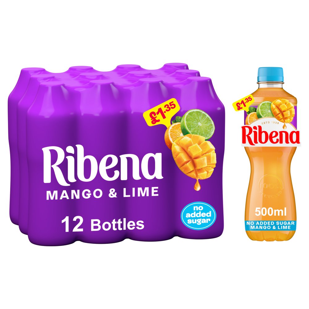 Ribena Mango and Lime No Added Sugar Juice Drink 500ml 500ml × 12 × 1
