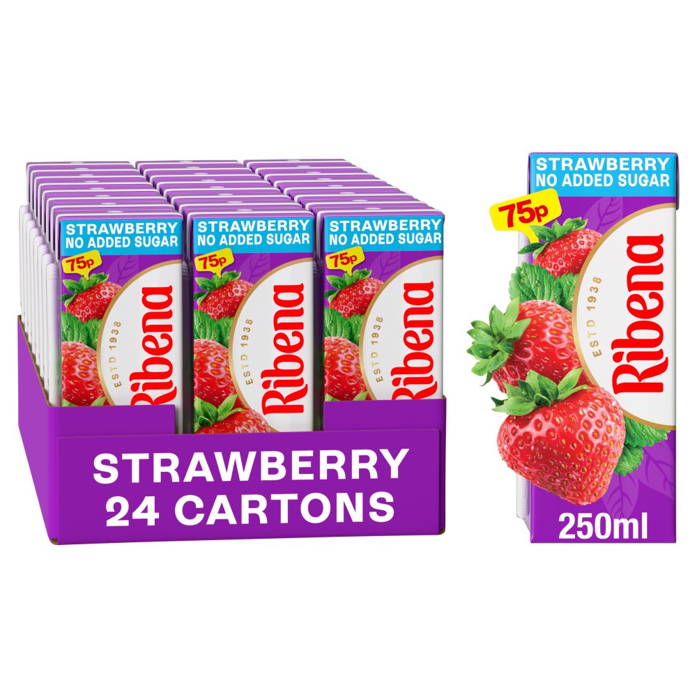 Ribena No Added Sugar Strawberry Juice Drink Carton 250ml  75p 250ml × 24 × 1
