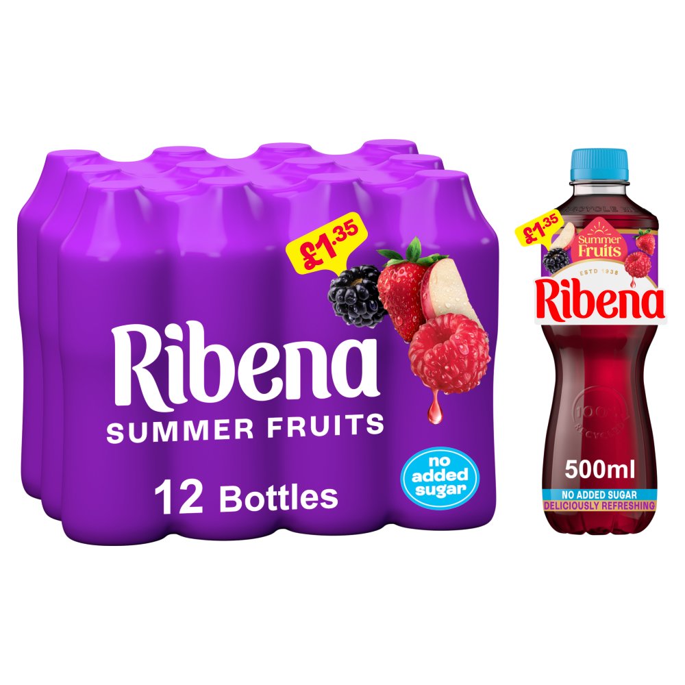 Ribena Summer Fruits No Added Sugar Fruit Juice 500ml 500ml × 12 × 1