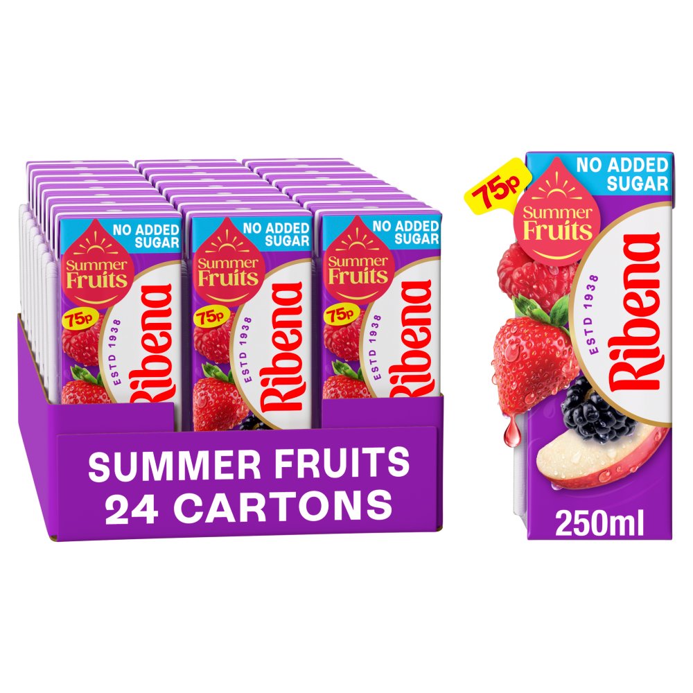 Ribena Summer Fruits No Added Sugar Juice Drink Carton 250ml 75p 250ml × 24 × 1