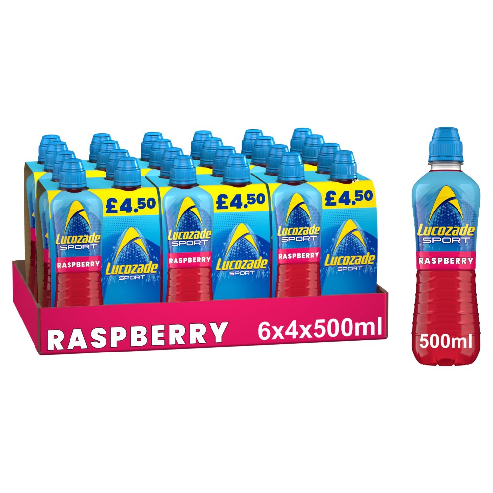 Lucozade Sport Drink Raspberry 4 x 500ml 4pk × 6 × 1
