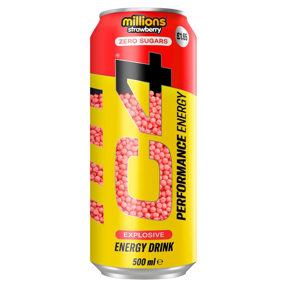 C4 Millions Strawberry Zero Sugars Explosive Performance Energy Drink 500ml 500ml × 12 × 1