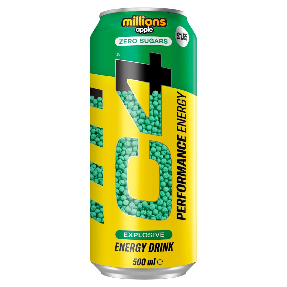 C4 Millions Apple Zero Sugars Explosive Performance Energy Drink 500ml 500ml × 12 × 1