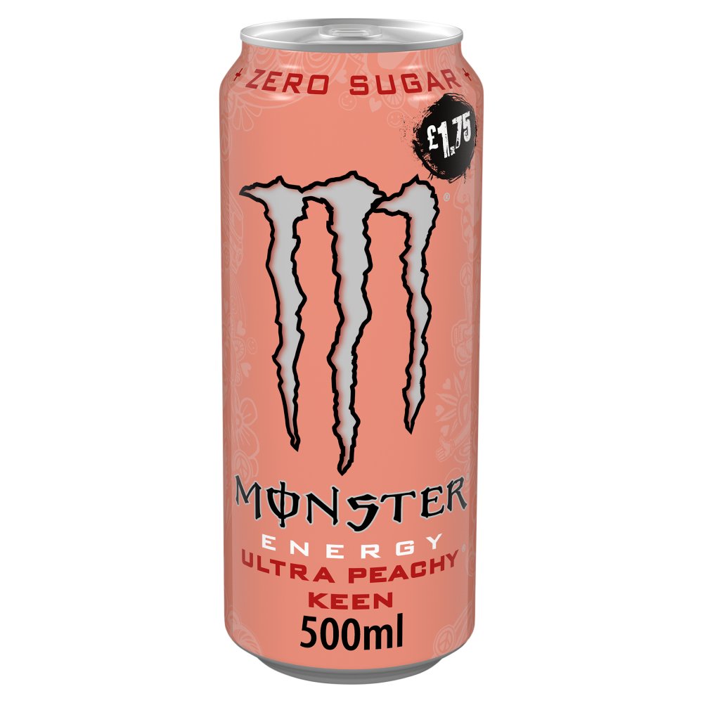 Monster Energy Drink Ultra Peachy Keen Zero Sugar   500ml Can 500ml × 12 × 1