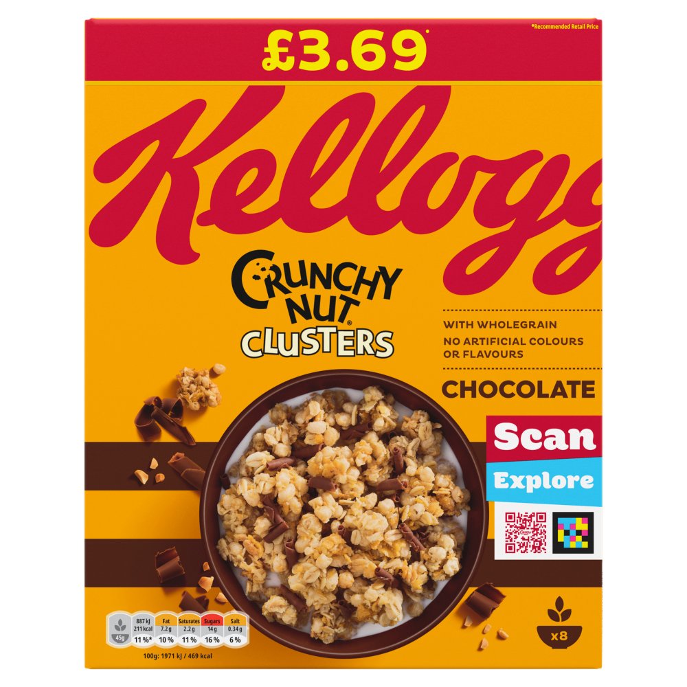 Kellogg’s Crunchy Nut Clusters Chocolate Breakfast Cereal 6x400g 400g × 6 × 1