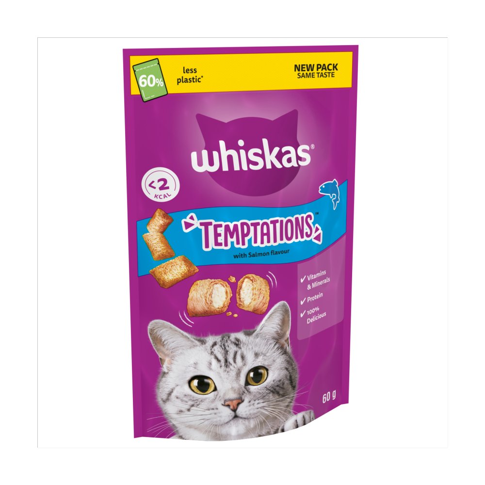 WHISKAS® TEMPTATIONS™ Adult Cat Treats with Salmon Flavour 60g 60g × 6 × 1