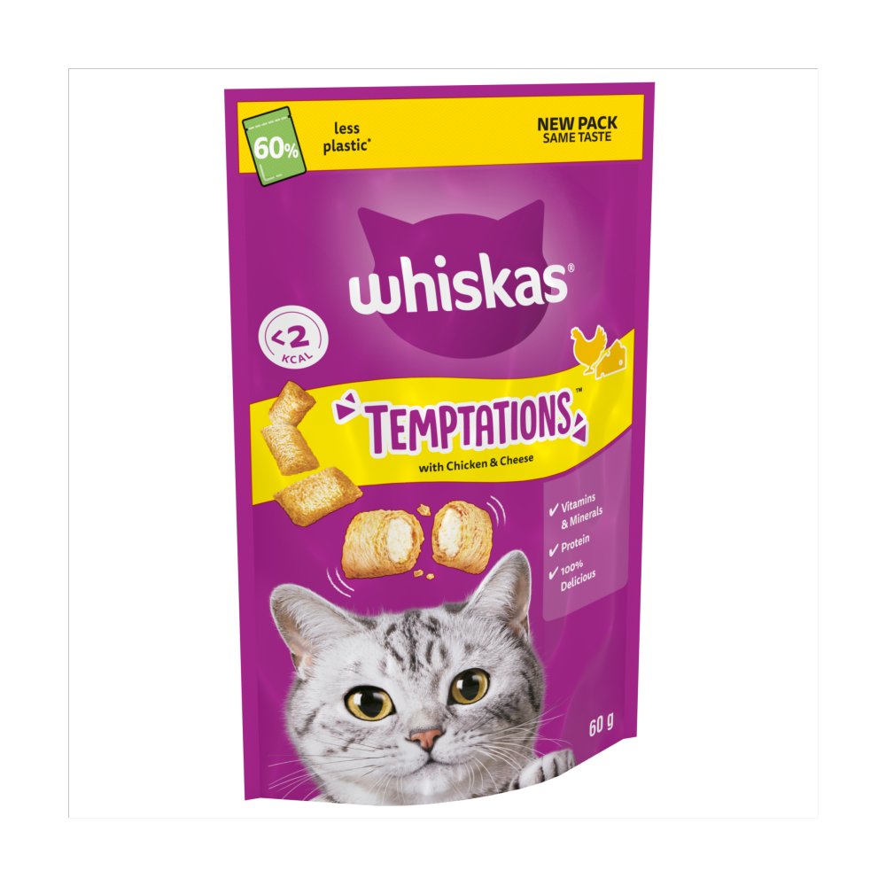 WHISKAS® TEMPTATIONS™ Adult Cat Treats with Chicken & Cheese 60g 60g × 6 × 1