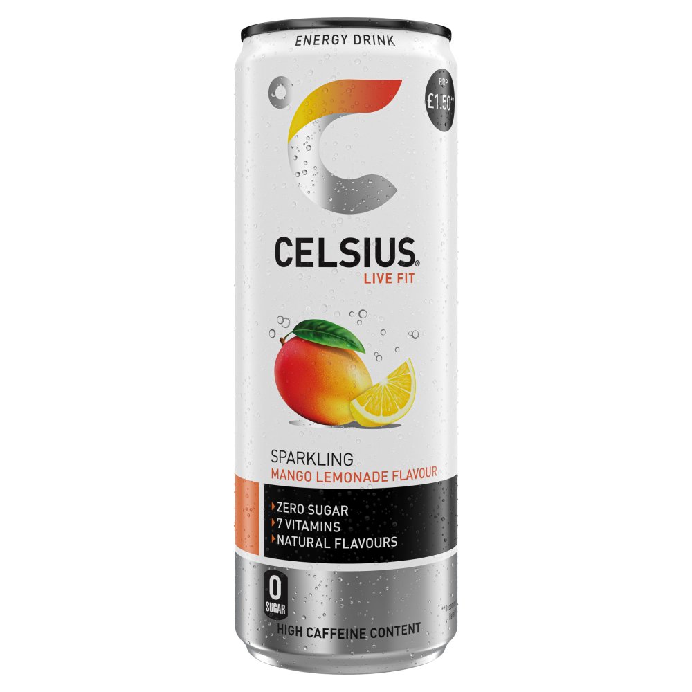 Celsius Energy Drink, Sparkling Mango Lemonade 355ml 355ml × 12 × 1