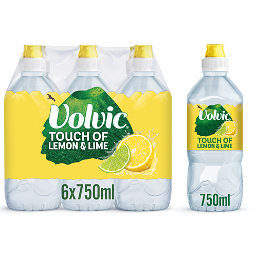Volvic Touch of Fruit Lemon & Lime Still Flavoured Water 750ml 75Cl × 6 × 1