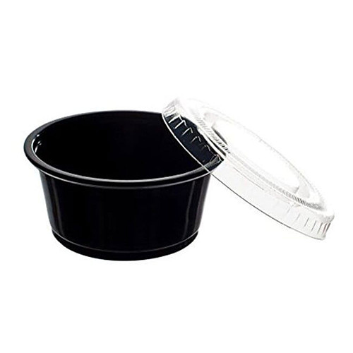 1.5Oz Black Sauce Pots & Lids 500s × 1