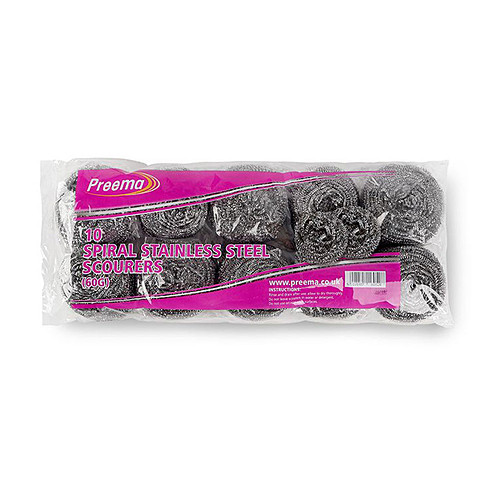 Preema Stainless Steel Scourers 60g 10pk 10pk × 1