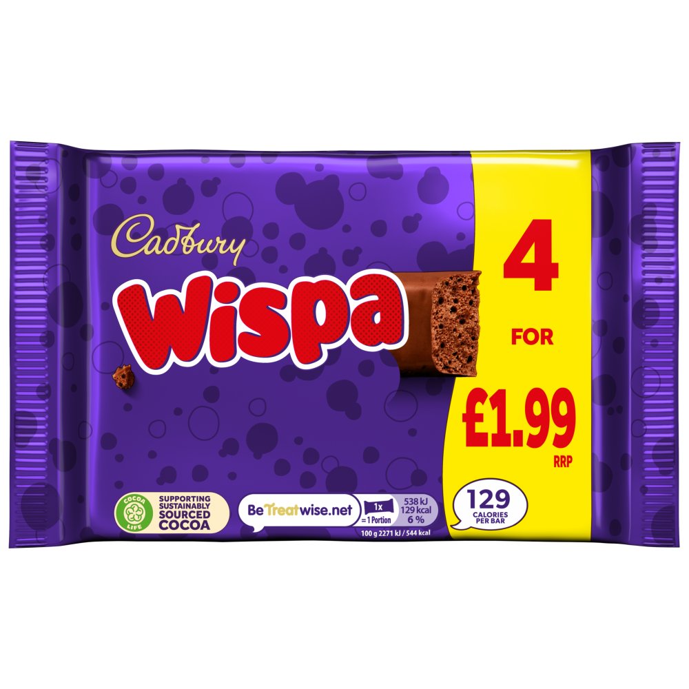 Cadbury Wispa Chocolate Bar 94.8g 4pk × 11 × 1
