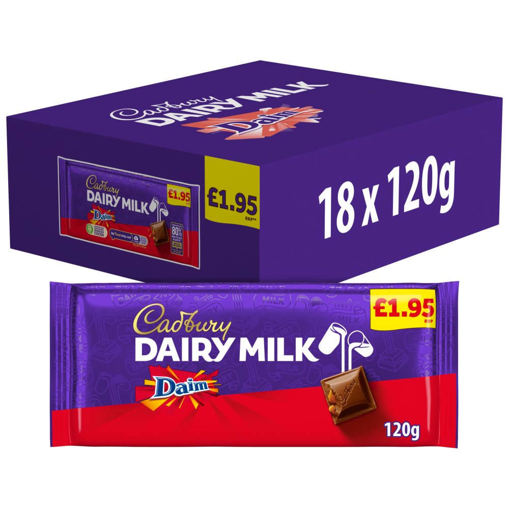Cadbury Dairy Milk Cadbury Dairy Milk Daim Chocolate Bar 120 g 120g × 18 × 1