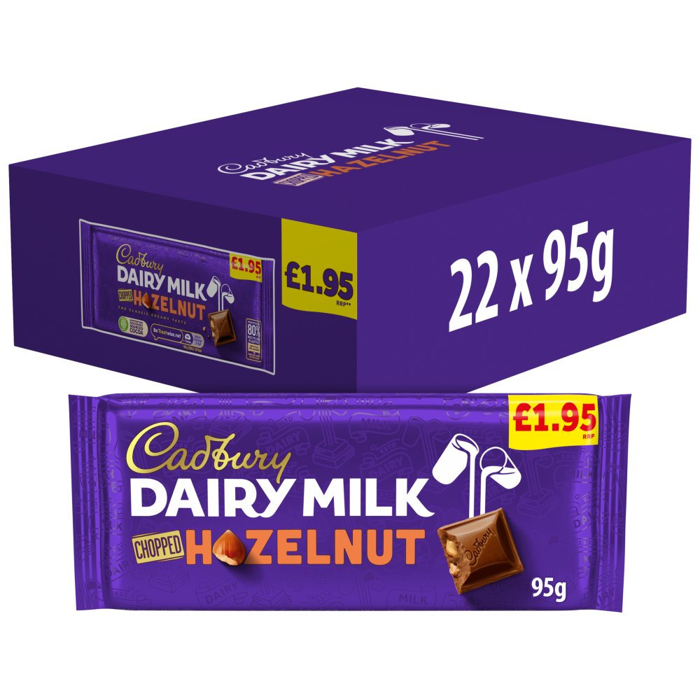Cadbury Dairy Milk Chopped Hazelnut Chocolate Bar 195P 95 g 95g × 22 × 1