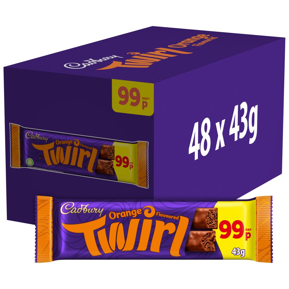 Cadbury Twirl Orange Chocolate 99p  Bar 43 g 43g × 48 × 1