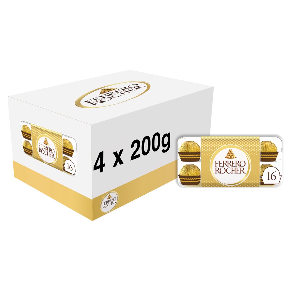Ferrero Rocher Milk Chocolate Hazelnut Pralines Gift Box of Chocolates 16 Pieces 200g 200g × 1