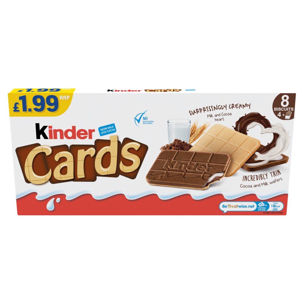 Kinder Cards Cocoa and Milk Wafers Biscuits 8 x 12.8g (102.4g) 102g × 12 × 1
