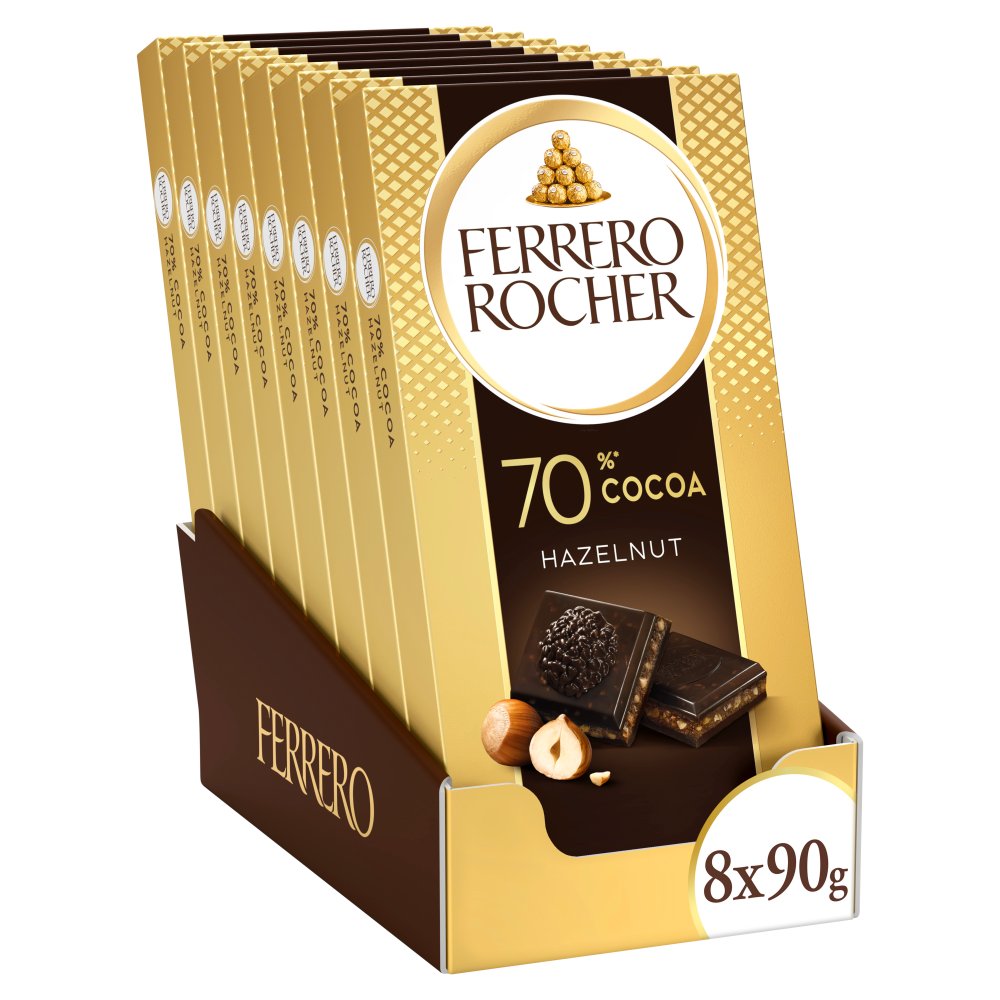 Ferrero Rocher Dark 70% Chocolate Bar 90g 90g × 8 × 1
