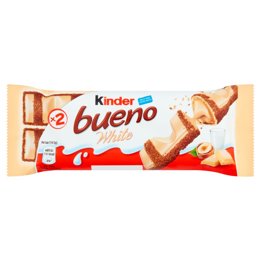 Kinder Bueno White Chocolate & Hazelnut Wafer Biscuit Snack Bar 39g Std × 30 × 1
