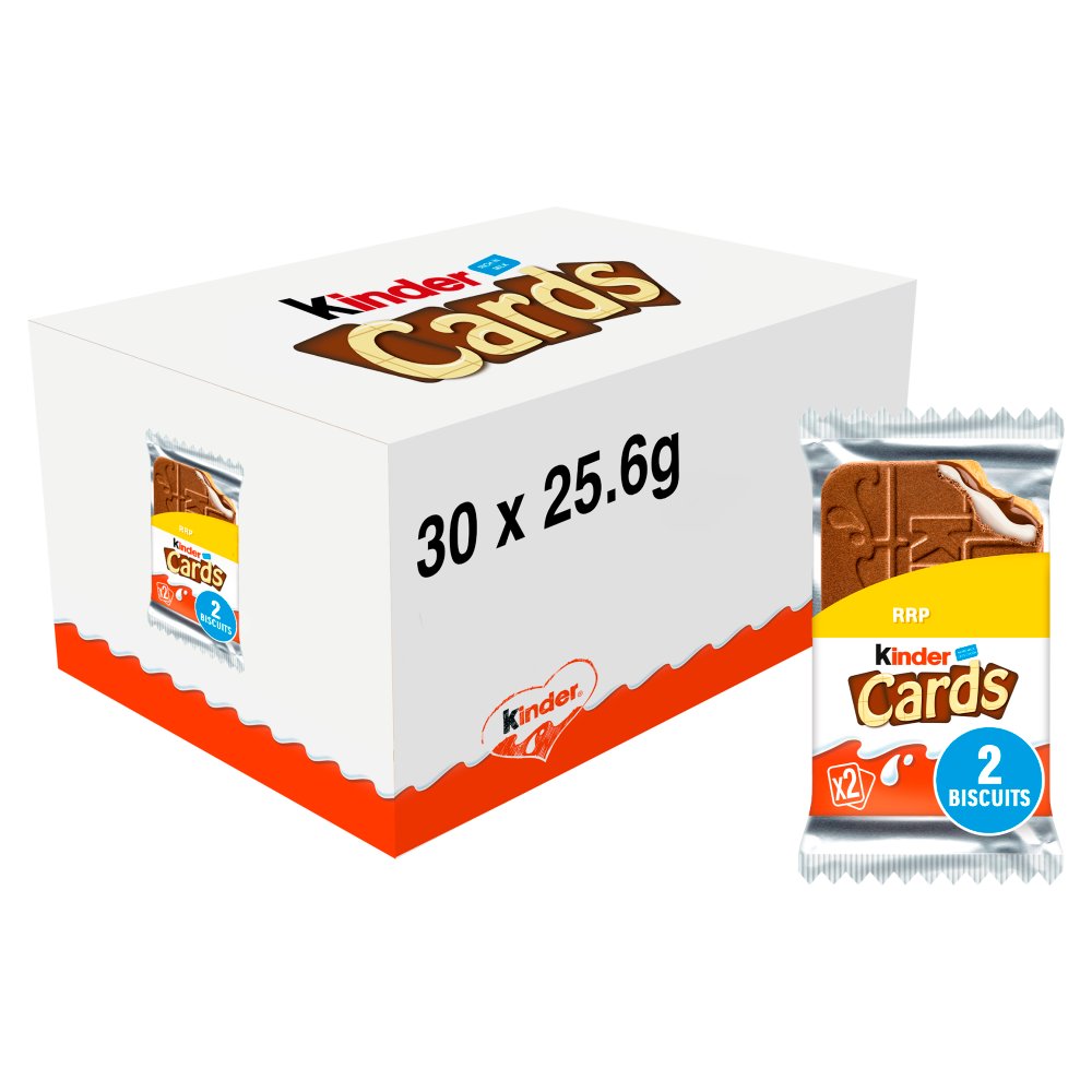 Kinder Cards Milk Chocolate Wafer Biscuit Snack Bar Twin Pack 25.6g 26g × 30 × 1