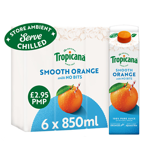 Tropicana Long Life Original Orange with Bits Fruit Juice 850ml 850ml × 6 × 1