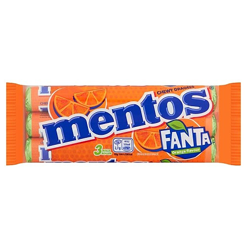 Mentos Fanta Chewy Dragees Orange Flavour 3 x 37.5g 113g × 25 × 1