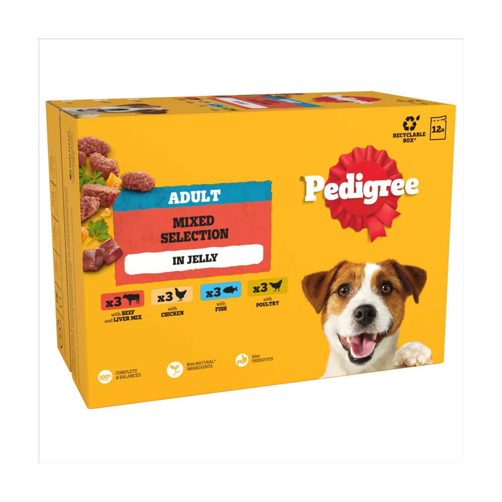 PEDIGREE® Adult Wet Dog Food Mixed Selection in Jelly 12 x 100g Pouch 100g × 4