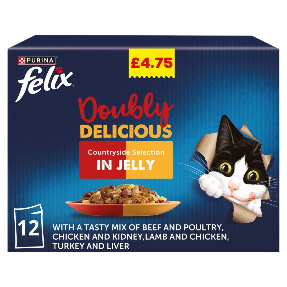 FELIX Doubly Delicious Countryside Selection Wet Cat Food 12x85g  K85g × 4 × 1