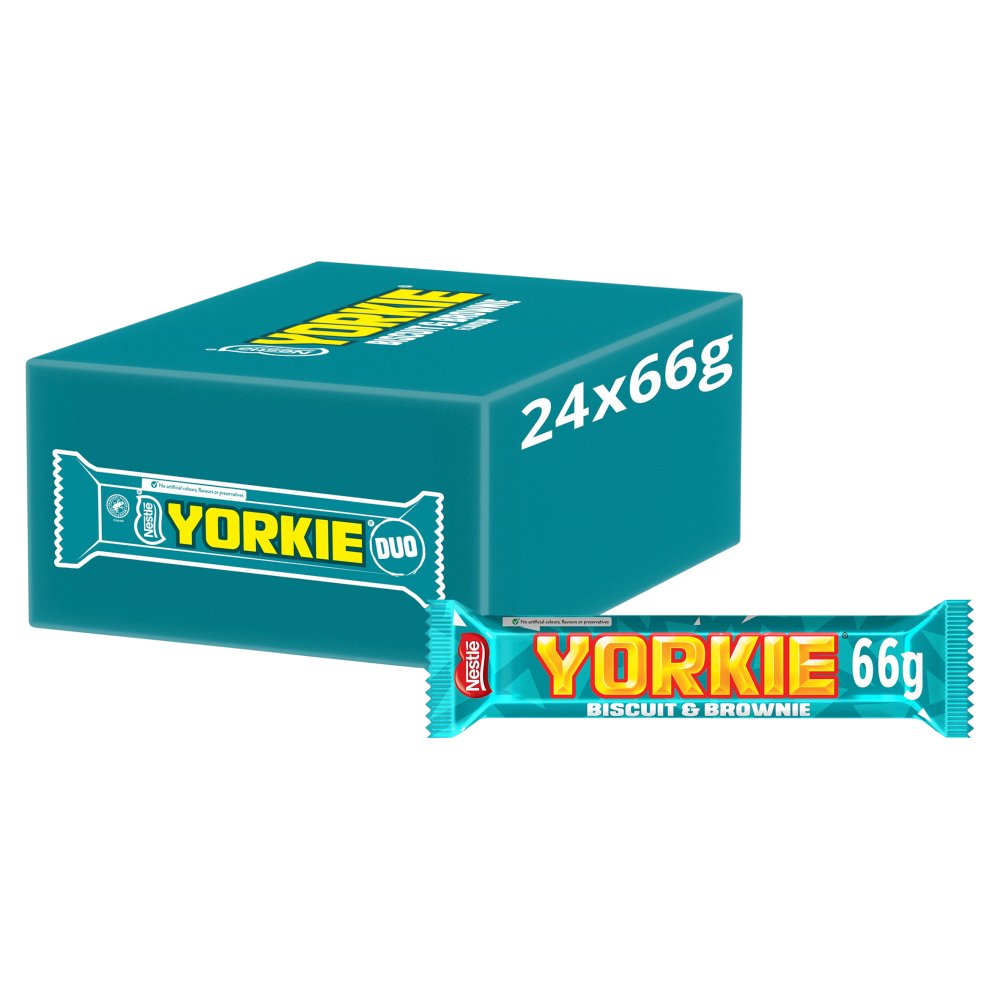 Yorkie DUO Biscuit & Brownie Flavour Milk Chocolate Bar 66g 66g × 24 × 1